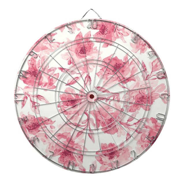Blush Pink Blossoms Watercolor Painted Airy Floral Dartboard (Front)