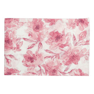 Blush Pink Blossoms Watercolor Painted Airy Floral Pillowcase