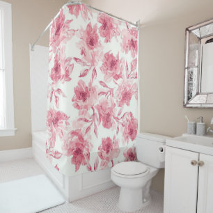 Blush Pink Blossoms Watercolor Painted Airy Floral Shower Curtain