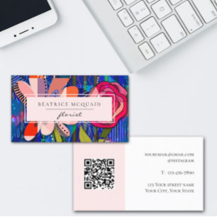 Blush pink blue abstract modern floral business card
