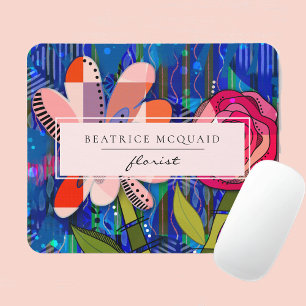 Blush pink blue abstract modern floral mouse pad