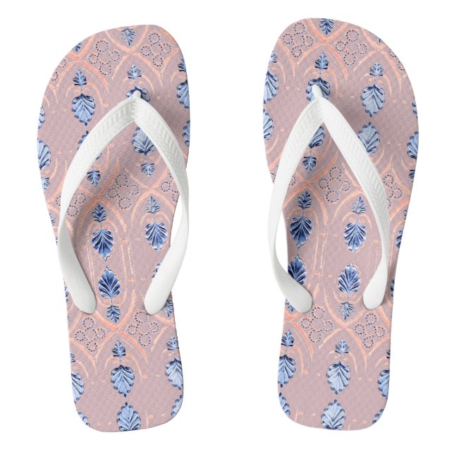 Blush pink & blue floral pattern thongs (Footbed)