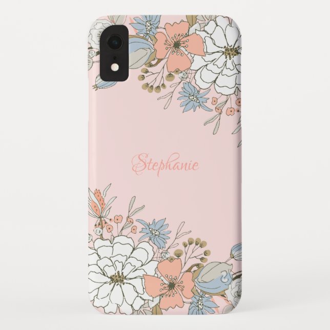 Blush Pink Blue Floral Personalised Case-Mate iPhone Case (Back)
