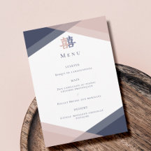 Blush Pink Blue Geometric Chinese Wedding Menu 