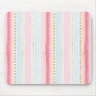 Blush Pink Blue Gold Stripes Mouse Pad