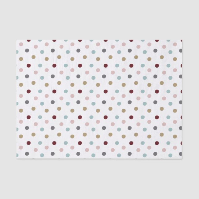 Blush Pink & Blue, Gold, Wine Red Polka Dots Tissue Paper (Front)