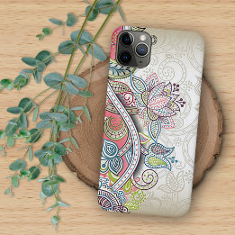 Blush Pink Blue Green Purple Paisley Floral Art iPhone 16 Pro Max Case