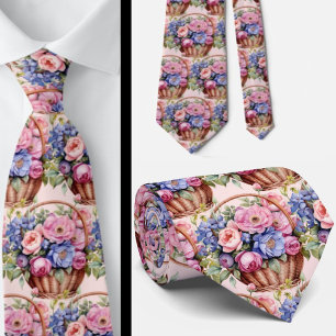 Blush Pink Blue Purple Violet Flowers Floral Tie