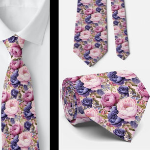 Blush Pink Blue Purple Violet Flowers Floral Tie