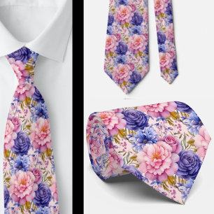 Blush Pink Blue Purple Violet Flowers Floral Tie