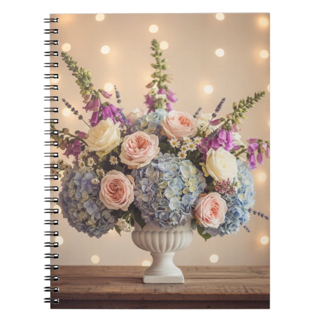 Blush Pink & Blue Romantic Bouquet Photo Notebook (Front)