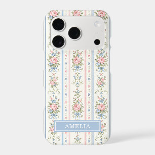 Blush Pink Blue Watercolor Floral Striped