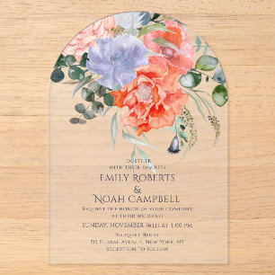Blush Pink & Blue Watercolor Floral Wedding Acrylic Invitations