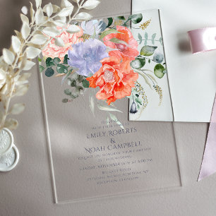 Blush Pink & Blue Watercolor Floral Wedding Acrylic Invitations