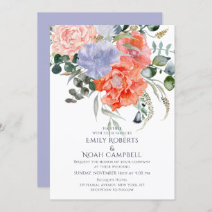 Blush Pink & Blue Watercolor Floral Wedding Invitation