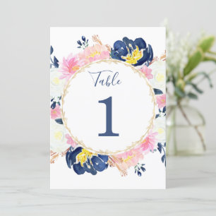 Blush pink blue yellow floral 5"x7" table numbers