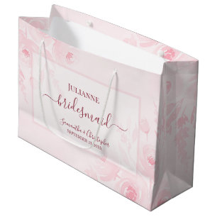 Blush Pink Boho Chic Floral Wedding Bridesmaid Large Gift Bag