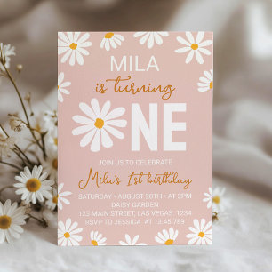 Blush Pink Boho Daisy First Birthday Invitation