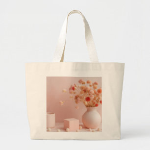 Blush Pink Boho Dried Flowers large tote bag
