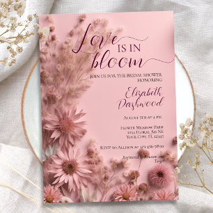Blush Pink Boho Dried Wildflowers Bridal Shower Invitation