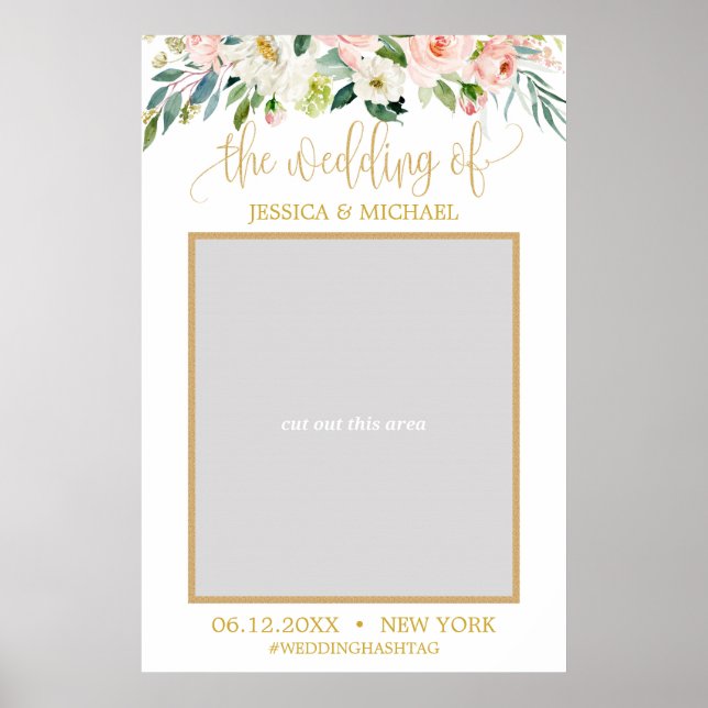 BLush pink boho floral and gold glitter wedding Poster (Front)