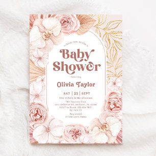  Blush Pink Boho Floral Baby Shower Invitation