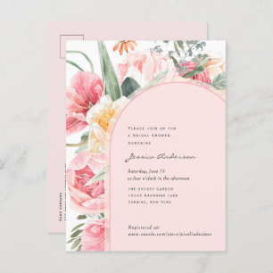 Blush pink boho floral chic girly garden bridal  invitation postcard
