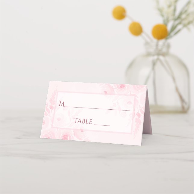 Blush Pink Boho Floral Elegant Wedding Write-In Place Card (Front)