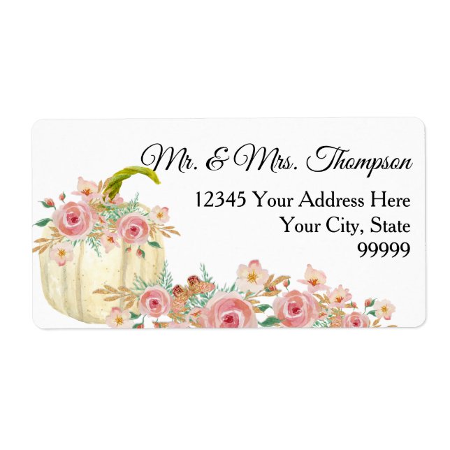 Blush Pink Boho Floral Gold Glitter White Pumpkin (Front)