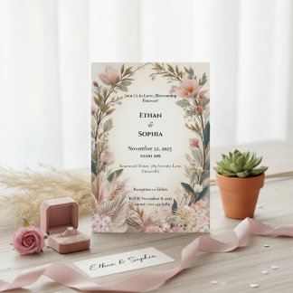 Blush Pink Boho Floral Wedding Invite