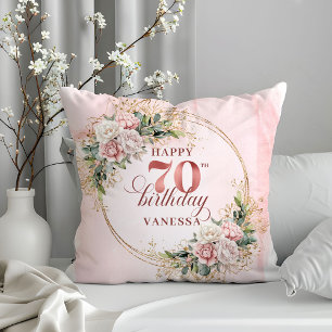Blush Pink Boho Flowers Greenery Frame 70 birthday Cushion