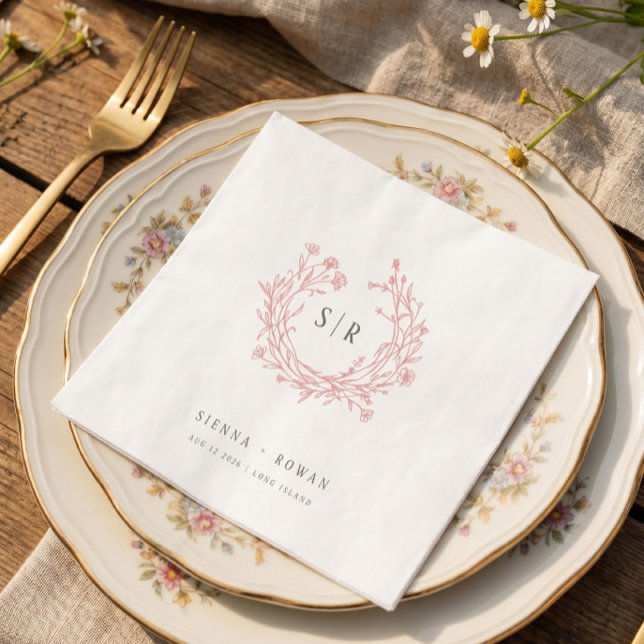 Blush Pink Boho Ornate Monogram Wedding Napkin (Creator Uploaded)