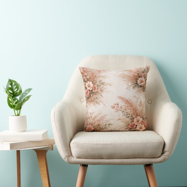 Blush Pink Boho Pampas Floral Bouquet Cushion (Chair)