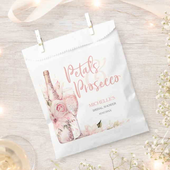 Blush Pink Boho Petals and Prosecco Floral Favour Bag (Clipped)