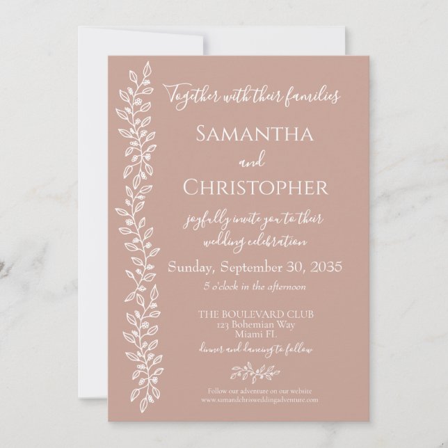 Blush Pink Boho Romantic Botanical Minimal Wedding Invitation (Front)