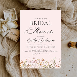 Blush Pink Boho Wildflower Bridal Shower Invitation