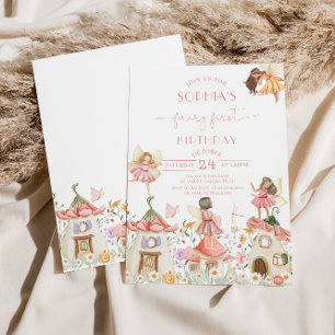 Blush Pink Boho Wildflower Fairy 1st Birthday Invitation
