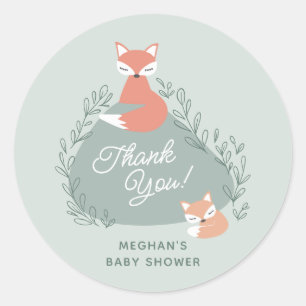 Blush Pink Boho Woodland Foxes Baby Shower Classic Round Sticker