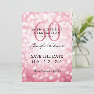 Blush Pink Bokeh 60th Birthday Save Date / Details Invitation