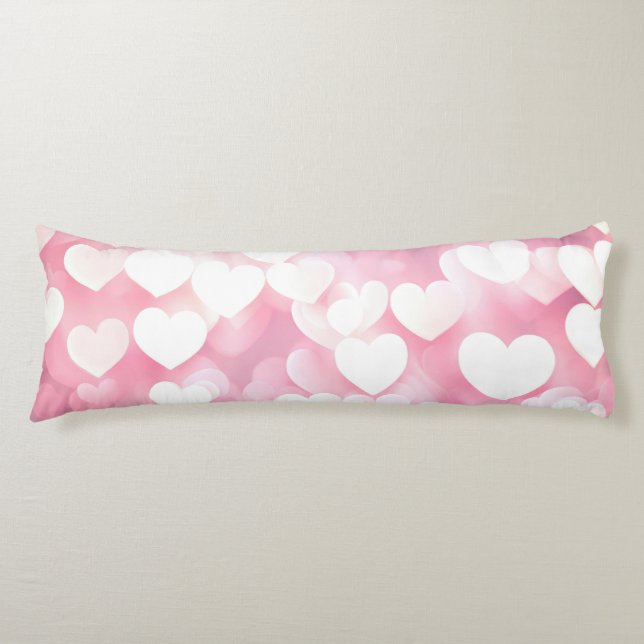 Blush Pink Bokeh Hearts Body Cushion (Front)