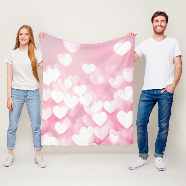 Blush Pink Bokeh Hearts Fleece Blanket (In Situ)