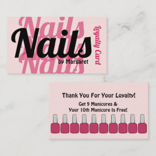 Blush Pink Bold Typography Nail Salon Loyalty Business Card