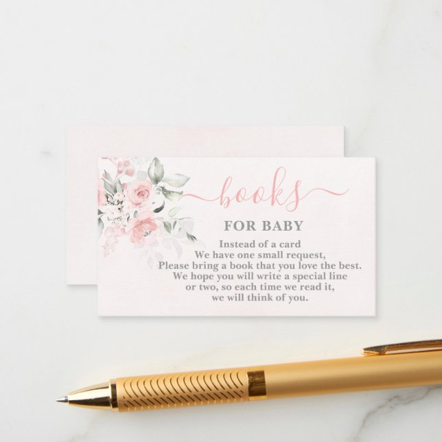 Blush Pink Books for Baby Girl Card (Front/Back In Situ)