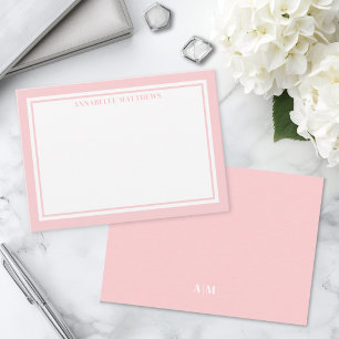 Blush Pink Border Minimalist Monogram Card