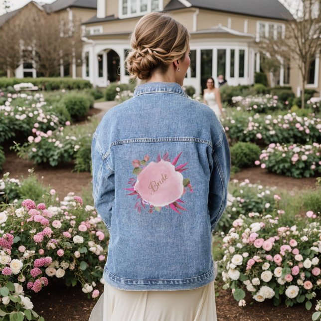 Blush Pink Botanical Elegant Wedding Denim Jacket (Wedding Back)