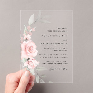 Blush Pink Botanical Floral Wedding Acrylic Invitations