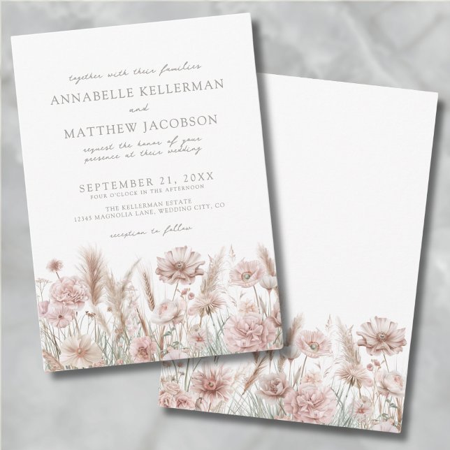 Blush Pink Botanical Pampas Floral Boho Wedding Invitation (Blush Pink Botanical Pampas Floral Boho Wedding Invitation)