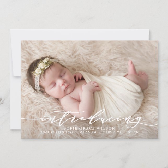 Blush Pink Botanical Photo Birth Announcement I (Front)