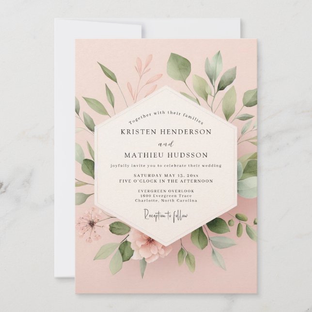 Blush Pink Botanical Romance Wedding Invitation (Front)
