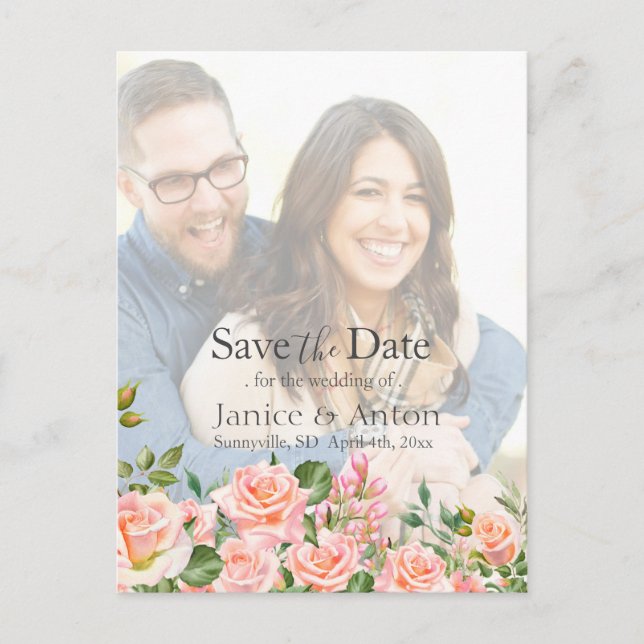 Blush Pink Botanical Save the Date Photo QR Code Postcard (Front)